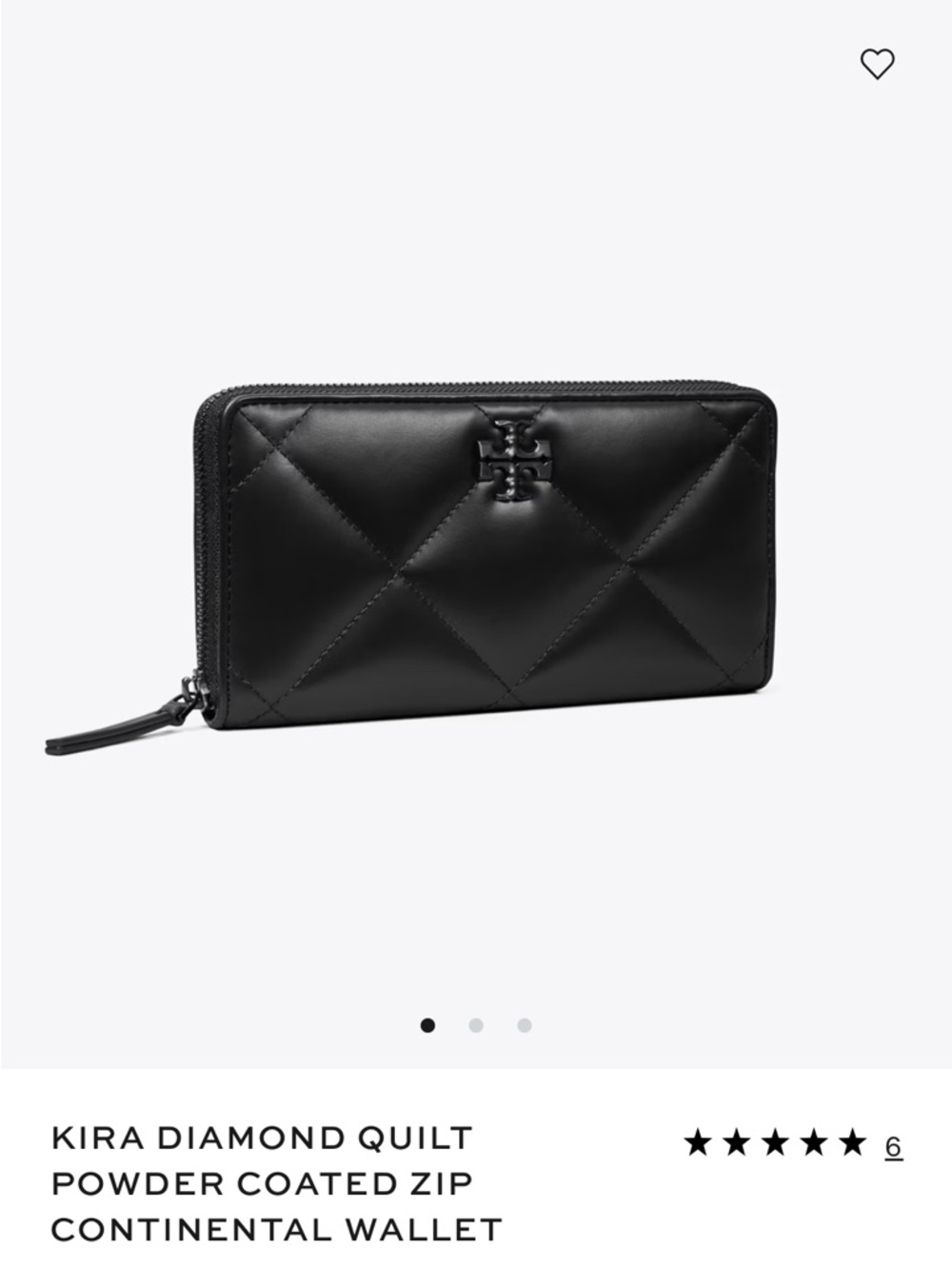 Tory Burch Black Kira Diamond-Quilt Zip Continental Wallet